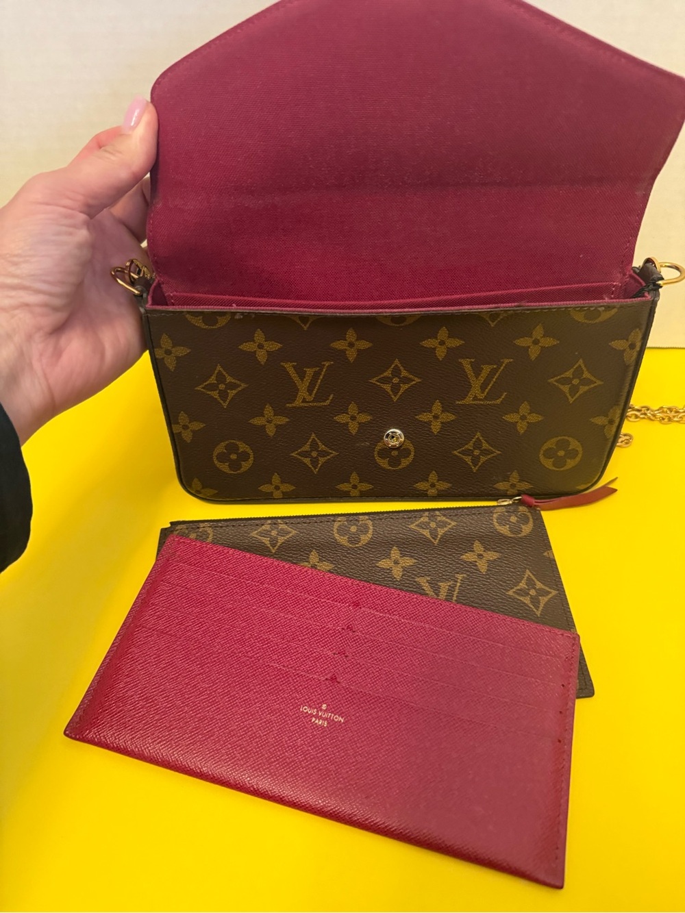 Louis Vuitton Monogram Crossbody with Burgundy Interior and Card Holder